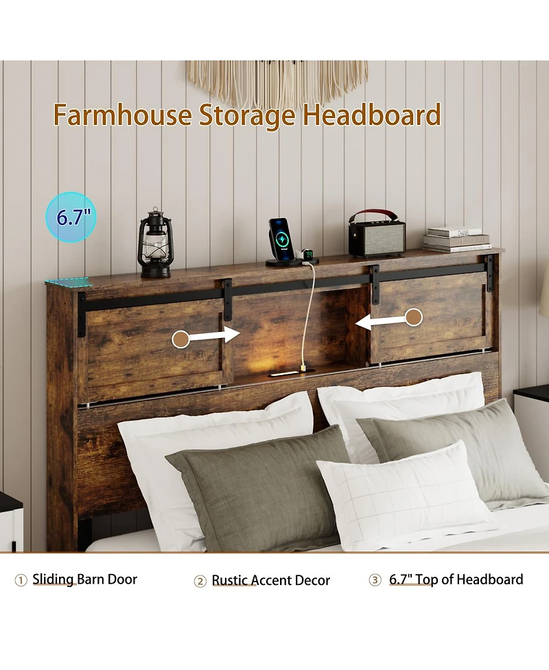 Streamdale Furniture Metal Bed Frame w/Charging Station - No Box Spring Needed