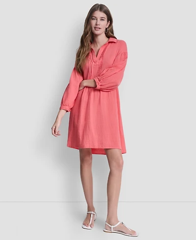 Dkny Jeans Women's Henley Pleated Tiered Dress