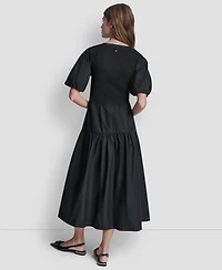 Dkny Jeans Women's Rib Henley Puff-Sleeve Midi Dress