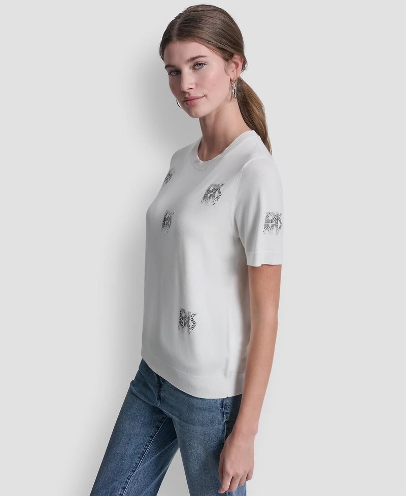 Dkny Jeans Women's Embellished Logo Crew Neck Sweater