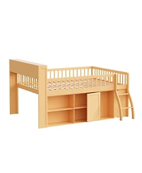 Streamdale Furniture Full Size Loft Bed with Storage, Headboard with Led Light, Natural