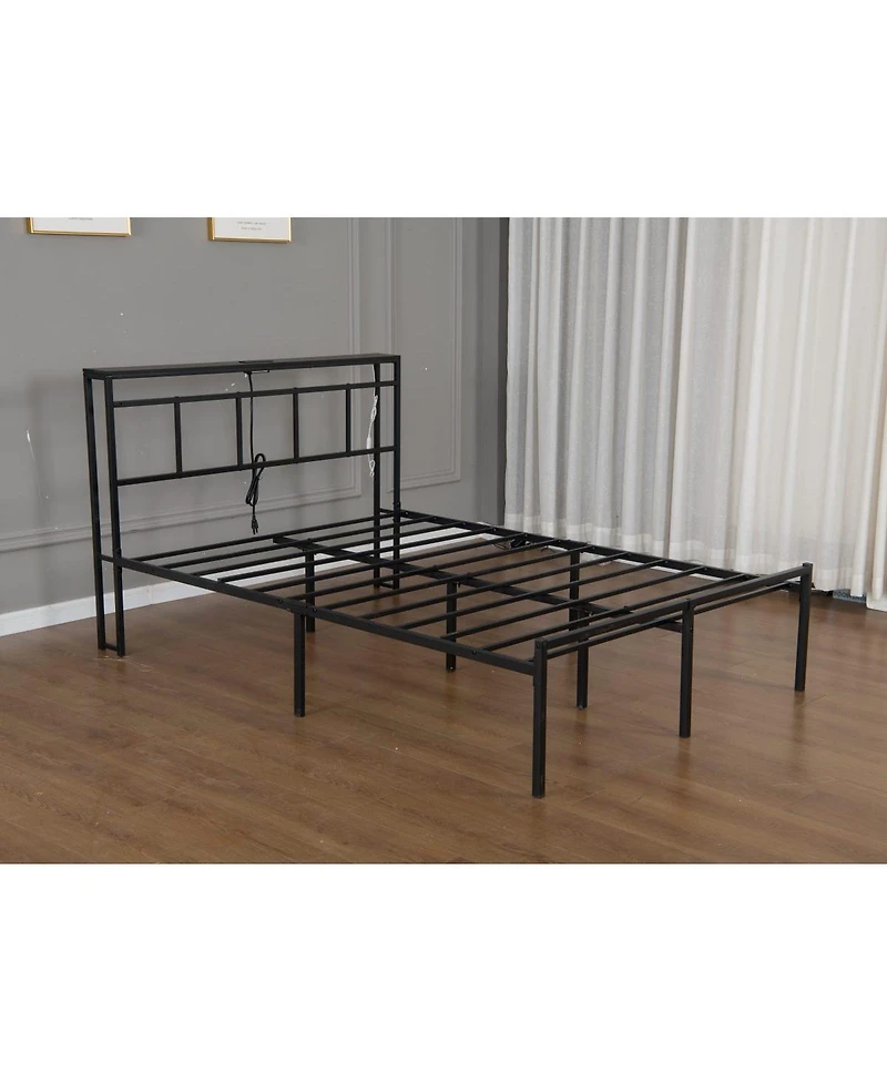 Streamdale Furniture Streamdale 14" Queen Bed Frame w/ Storage Headboard, Usb-c, Led Light