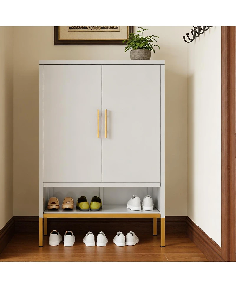 Streamdale Furniture 40" Tall 2-Door Metal 7-Tier Hidden Shoe Organizer Cabinet