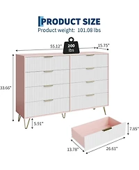 gaomon Fluted Dresser for Bedroom with 8 Drawers,55" Wide Modern Chest of Wooden Bedroom Chest with Metal Handle,Clothes Storage Organizer