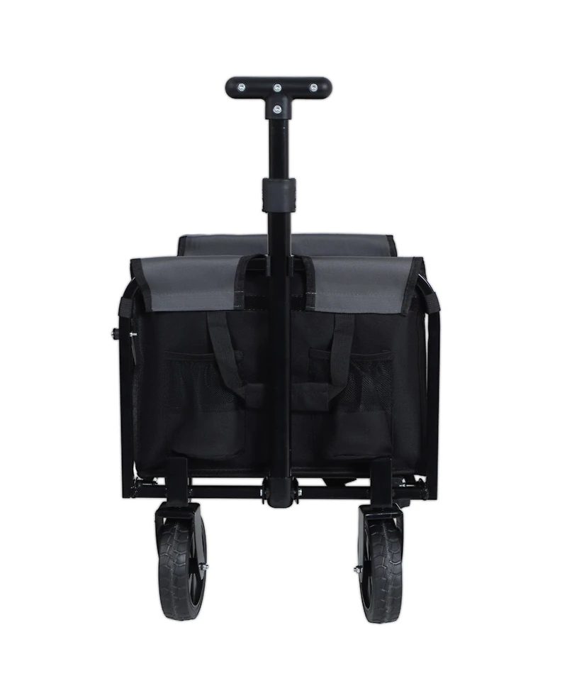 Rainsken Collapsible Wagon Cart - Heavy Duty Utility Cart with Bench Seat, Storage Compartment and Included Dog Tether for Groceries