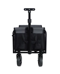 Rainsken Collapsible Wagon Cart - Heavy Duty Utility Cart with Bench Seat, Storage Compartment and Included Dog Tether for Groceries