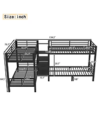 Streamdale Furniture Twin L-Shaped Metal Bunk Bed with Storage Shelves & Guardrail