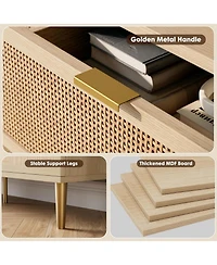 gaomon Rattan Dresser with 5 Drawers, Tall Modern Closet with Deep Storage, Large Chest of Drawers with Wide Top, Long Wooden Dresser