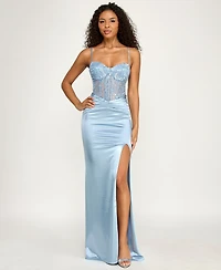 B Darlin Juniors' Lace-Bodice Sweetheart Neck Gown