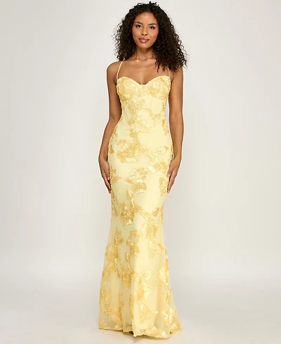 B Darlin Juniors' Floral Lace Sweetheart Neck Gown