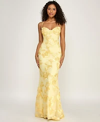 B Darlin Juniors' Floral Lace Sweetheart Neck Gown