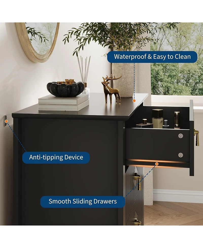 gaomon "32" wide 5 drawer modern dresser with metal handle, wood bedroom organizer and Tv stand."