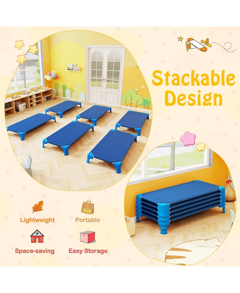Sugift Portable 6 Pack Stackable Daycare Cots Sleeping Bed for Kids 53 Inch