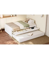 Streamdale Furniture Twin Platform Bed with Trundle and 2 Drawers, Solid Wood