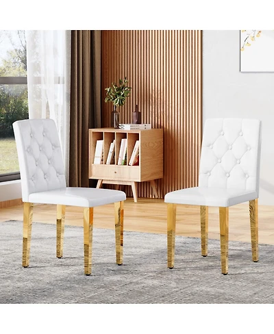 Streamdale Furniture Streamdale 2-pack white Pu ergonomic dining chairs with metal legs