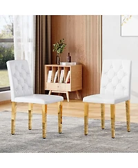 Streamdale Furniture Streamdale 2-pack white Pu ergonomic dining chairs with metal legs