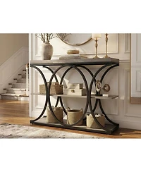 Gaomon 39 Narrow Console Tables for Entryway, Industrial 3-Tier Sofa Table with Round Metal Base and Storage Shelves Living Room, Hallway, Foyer