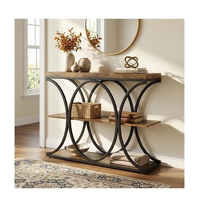 Gaomon 39 Narrow Console Tables for Entryway, Industrial 3-Tier Sofa Table with Round Metal Base and Storage Shelves for Living Room, Hallway, Foyer