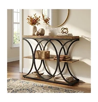 Gaomon 39 Narrow Console Tables for Entryway, Industrial 3-Tier Sofa Table with Round Metal Base and Storage Shelves for Living Room, Hallway, Foyer