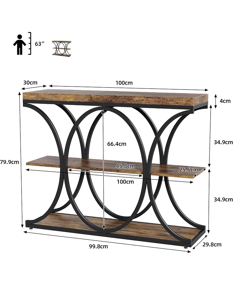 Gaomon 39 Narrow Console Tables for Entryway, Industrial 3-Tier Sofa Table with Round Metal Base and Storage Shelves for Living Room, Hallway, Foyer