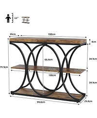 Gaomon 39 Narrow Console Tables for Entryway, Industrial 3-Tier Sofa Table with Round Metal Base and Storage Shelves for Living Room, Hallway, Foyer