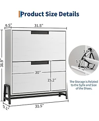 gaomon 2 Drawer Wooden Flip Door Narrow Shoe Storage Cabinet with Adjustable Shelf and Metal Legs