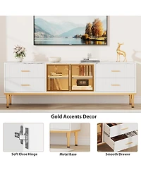 gaomon Tv Stand with Led Lights, Modern Entertainment Center 4 Drawers & Shelves Glass Doors, Console Table for