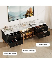 gaomon Tv Stand with Led Lights, Modern Entertainment Center 4 Drawers & Shelves Glass Doors, Console Table for