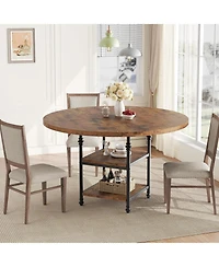 gaomon Round Dining Table with 1.59-Inch-Thick Board Kitchen Table Dinner Table with Storage Shelves and Roman Metal Legs for Dining Room Kitchen