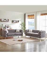 Streamdale Furniture 3+3 seater velvet sofa with solid wood frame and metal feet