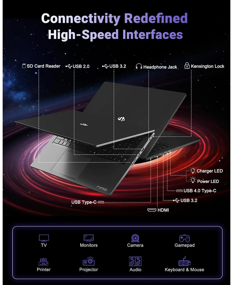 Nimo 17.3" Ips Fhd-Gaming-Laptop, Amd Ryzen 7 8745HS 32GB DDR5 Ram 1TB Ssd 4.9GHz Radeon 780M Graphics 100W Usb-c 4.0