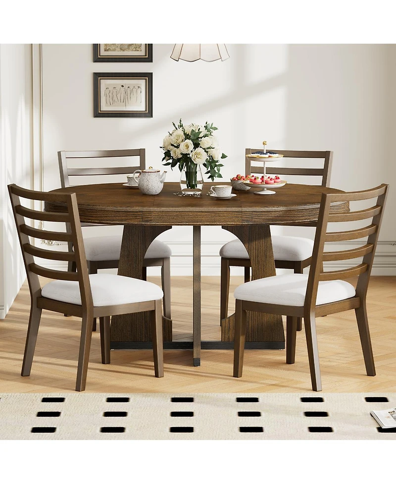 Streamdale Furniture 5-Piece Extendable Dining Set with 16" Leaf and Geometric Design