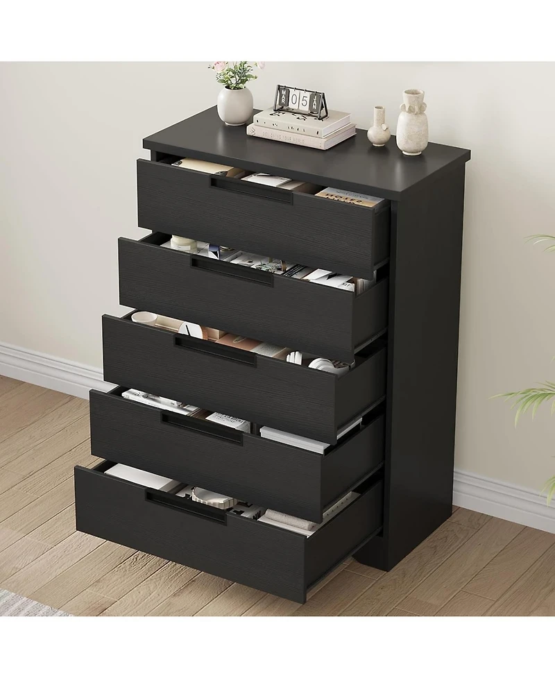 gaomon 5 Drawer Dresser for Bedroom, Chest of Drawers with Embedded Handles, Wooden Organizer Living Room, Nursery, Hallway and Entryway