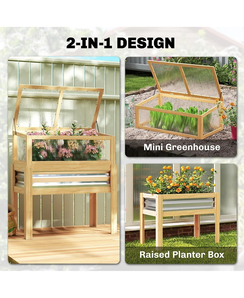 Outsunny Raised Garden Bed with Flip-Up Mini house