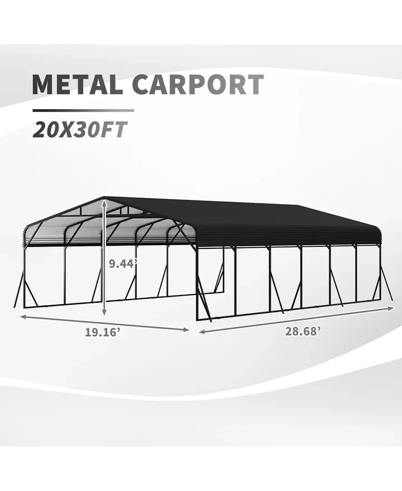 Streamdale Furniture Carport Canopy 20'X30' Heavy Duty Steel Roof, Reinforced Frame Car Tent