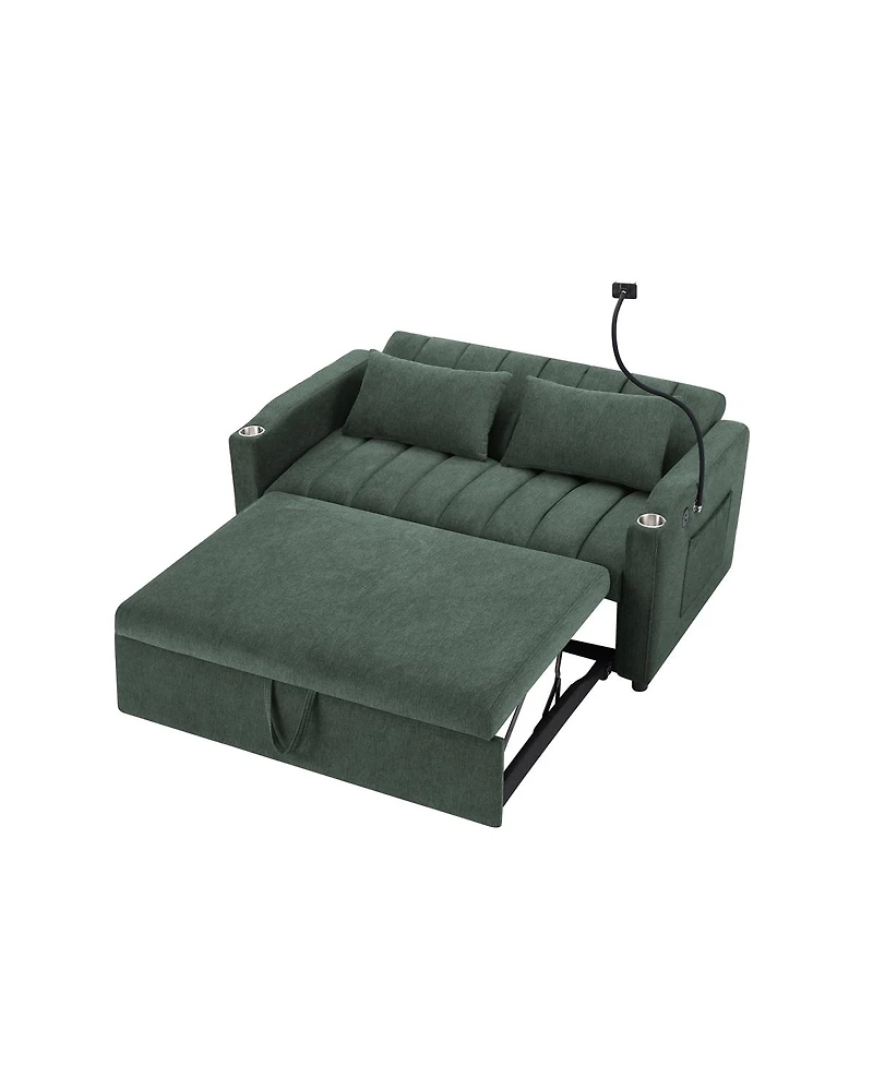 Streamdale Furniture 55.9" Convertible Sofa Bed Loveseat with 3 Usb Ports & Side Pockets
