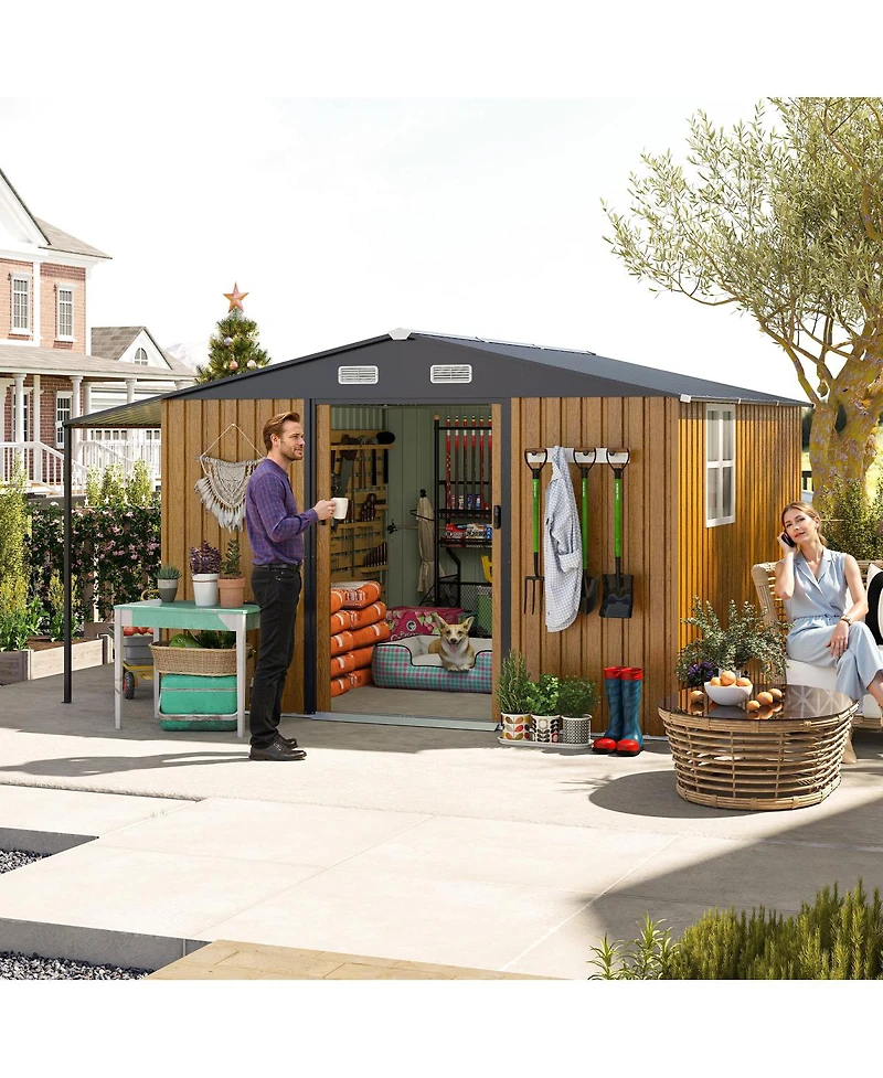 Streamdale Furniture Dual-Zone Garden Shed with Sliding Doors and Ramp