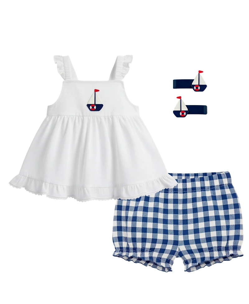 Sperry Baby Girls' Ruffle-Straps Tank Top & Shorts with Hairclip, 2-Piece Set