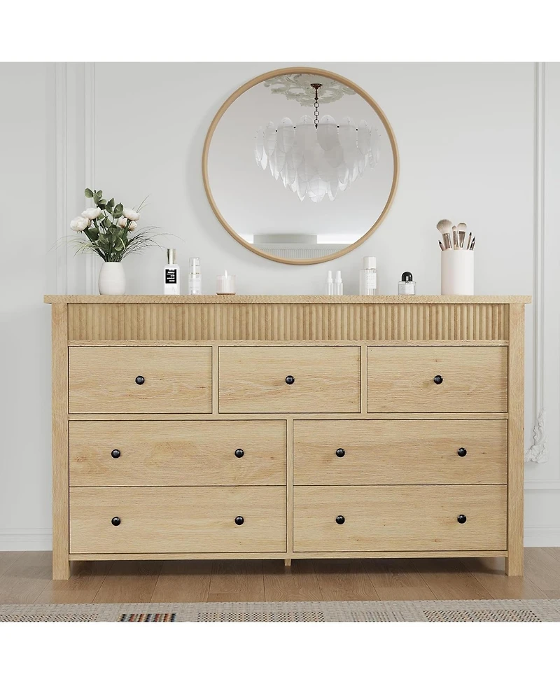 gaomon 7 Drawer Dresser for Bedroom Wooden Chest of Drawers Fluted Tv Stand Storage Organizer for Living Room Hallway and Entryway