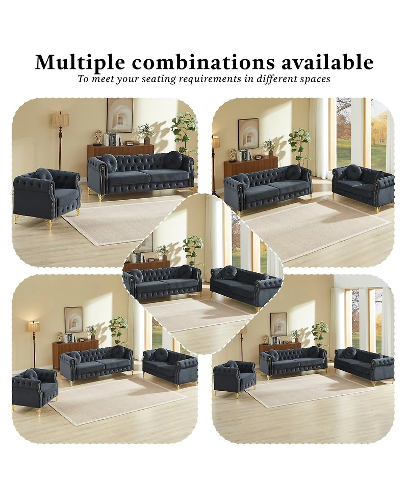 Streamdale Furniture Streamdale Velvet Chesterfield Sofa with Pillows & Studs