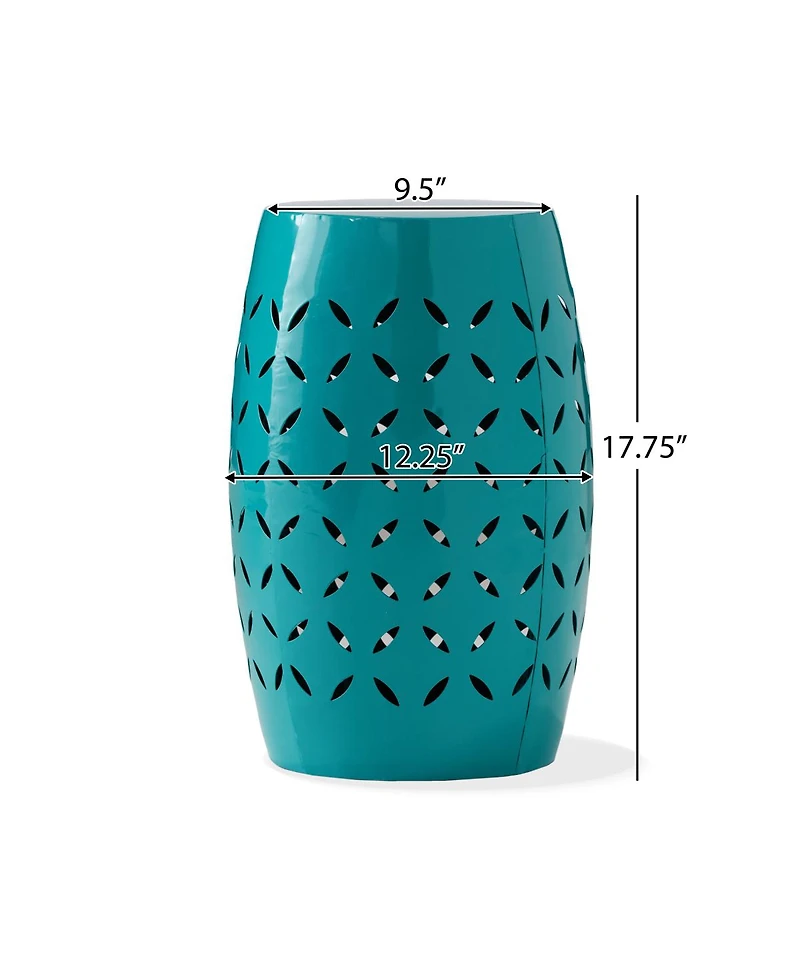 Streamdale Furniture Sculptural Barrel Side Table with Laser-Cut Floral Motifs