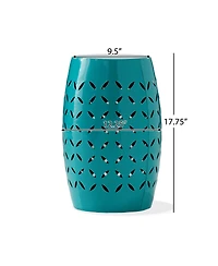 Streamdale Furniture Sculptural Barrel Side Table with Laser-Cut Floral Motifs