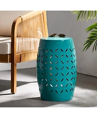 Streamdale Furniture Sculptural Barrel Side Table with Laser-Cut Floral Motifs