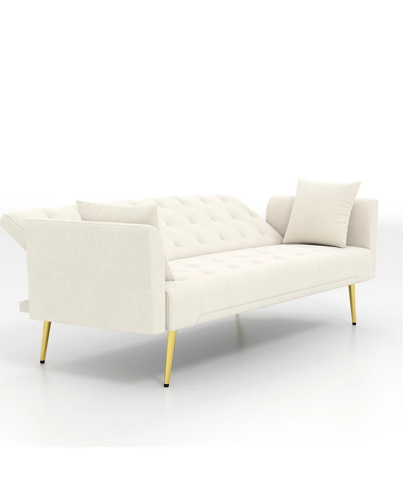 Streamdale Furniture Modern 72" foldable sleeper sofa, beige velvet, retro style.
