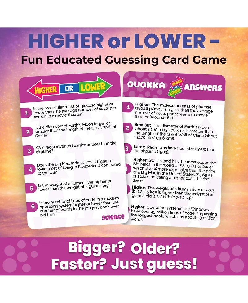 Quokka Science Higher or Lower Board Game for Kids - Family Card Game for Kids and Adults - Challenge Game for Family Night