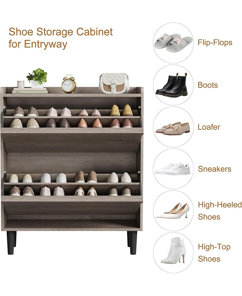 gaomon Wooden Shoe Cabinet with Flip Drawers – Adjustable Shelf Shoe Organizer, Hidden Freestanding Shoe Storage for Entryway, Hallway