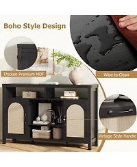 gaomon 52" Farmhouse Wine Bar Cabinet with Rattan Doors, Adjustable Shelves, Wine Racks—Boho Coffee Bar Sideboard for Living or Dining Roo