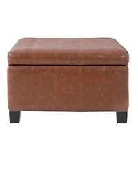 Streamdale Furniture Pu Storage Ottoman with Rubber Wood Legs, 30.25" Square Tufted
