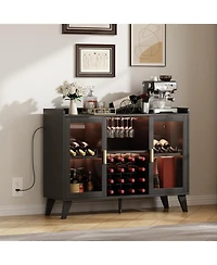 gaomon 47" Wine Bar Cabinet with Led Lights Modern Liquor Cabinet with Wine Racks & Glass Holders Freestanding Kitchen Buffet Sideboard Storage S