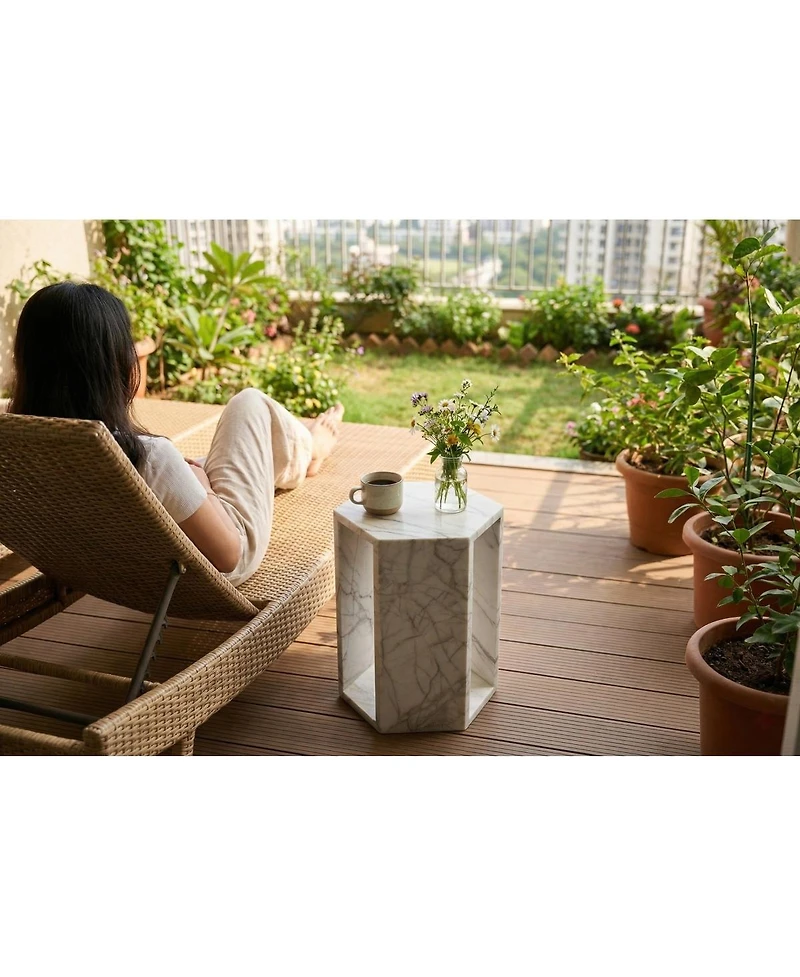 Streamdale Furniture White Marble Hexagon Side Table - 15.7" Modern Stone End Table